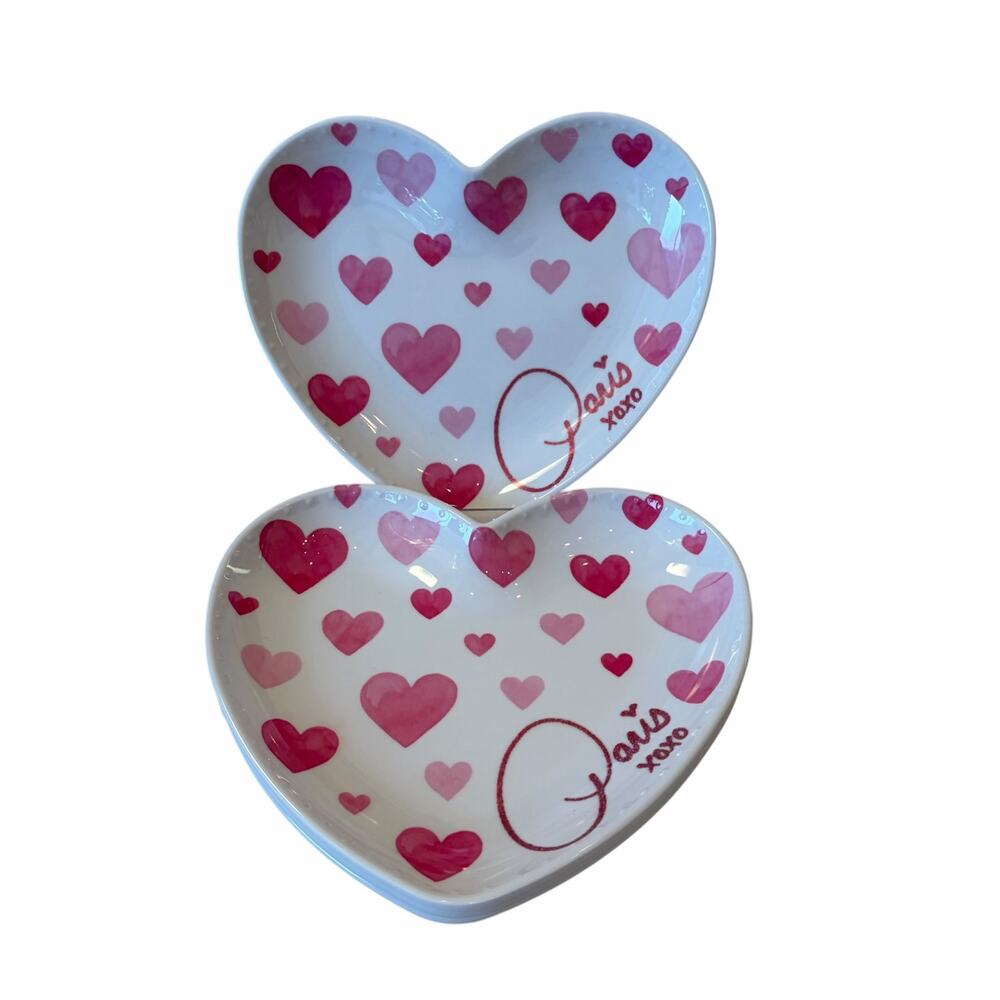 Paris Hilton Valentine Heart Shaped Melamine Plates 6.5" Pink & White XO 4pc New
